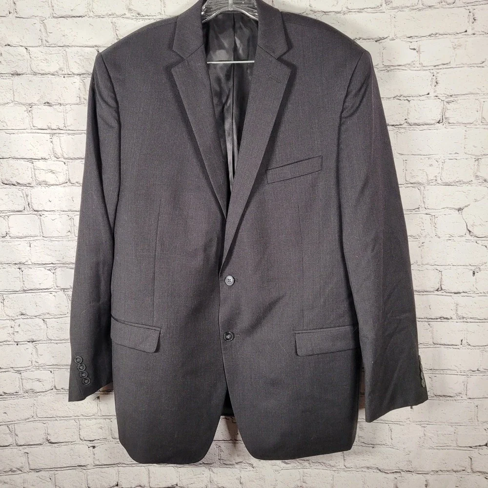 Calvin Klein Blazer Mens 44L Charcoal‎ Grey 100% Wool 2-Button Sport Coat